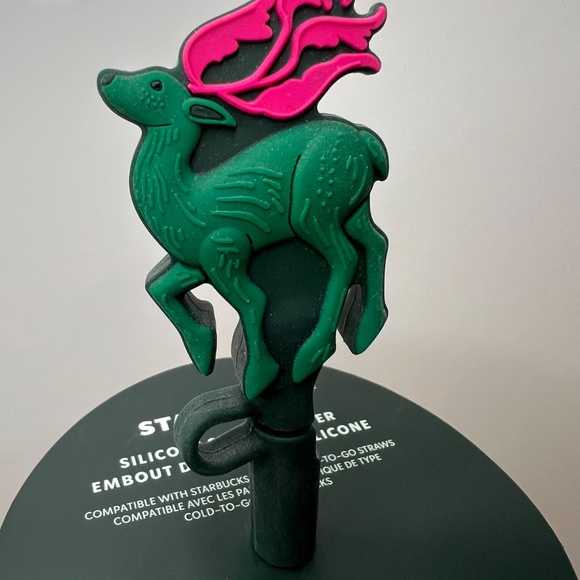 Starbucks RARE Christmas Reindeer Tumbler Gold Green 2024 Topper Straw 24 oz NWT - Picture 11 of 16